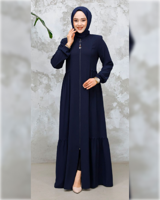 Elegant Abaya Dress in Blue Navy Shade for Summer عباءة صيفية أنيقة باللون الكحلي الجميل