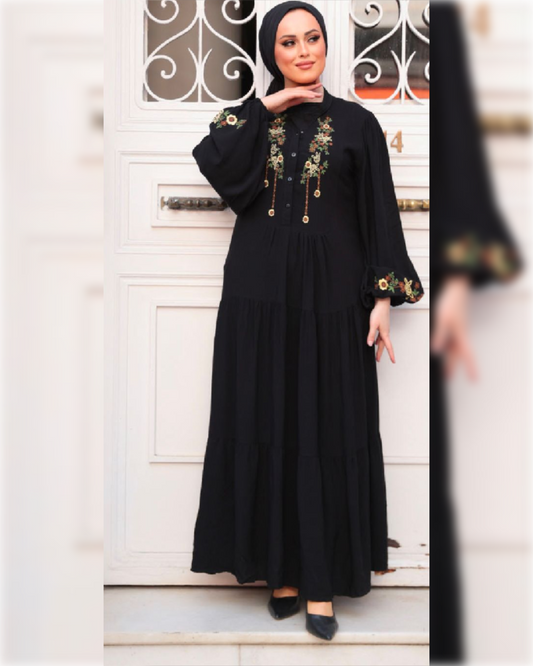 Salma Casual Cotton Dress in Black Shade فستان سلمى العملي من القطن الناعم باللون الأسود الجميل