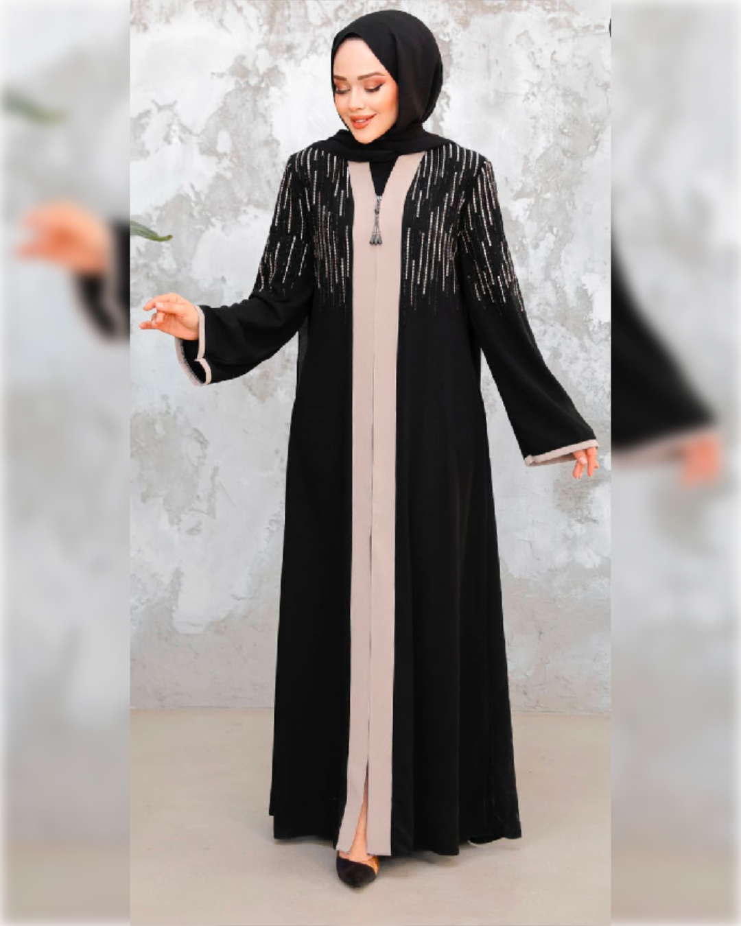 Rula Chic Abaya Dress in Black Shade   عباءة رولا باللون الأسود الجميل و تفاصيل أنيقة