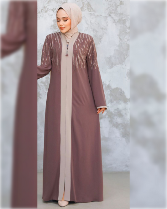 Rula Chic Abaya Dress in Dusty Rose Shade   عباءة رولا باللون الوردي الفاتح الجميل و تفاصيل أنيقة