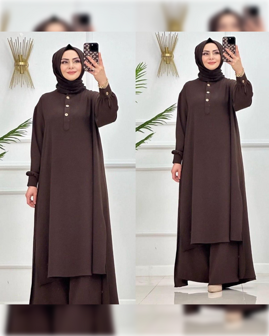 Formal Aerobin 2-Pieces Outfit in Brown Shade طقم آيروبين رسمي مكون من قطعتين باللون البني الجميل