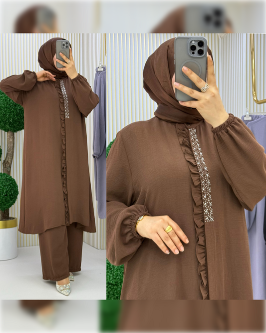 Formal Aerobin 2-Pieces Outfit in Brown Shade طقم آيروبين رسمي مكون من قطعتين باللون البني الجميل