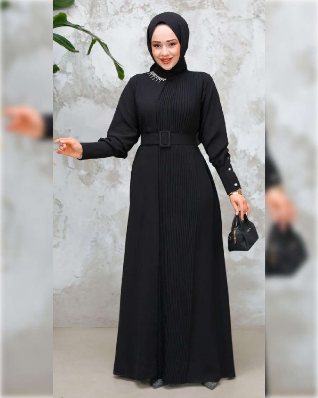 Ahlam Elegant - High Waist - Belted Dress - in Black Shade فستان أحلام الأنيق للمناسبات باللون الأسود الجميل