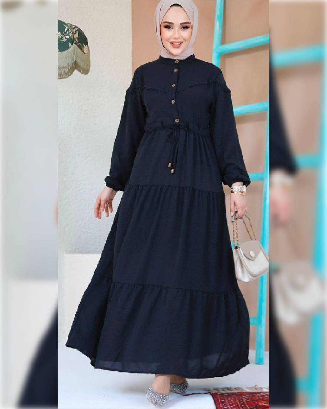 Sama Aerobin - High Waist Dress in Black Shade فستان ساما الصيفي ذو الخصر العالي من نسيج الأيروبين باللون الأسود الجميل