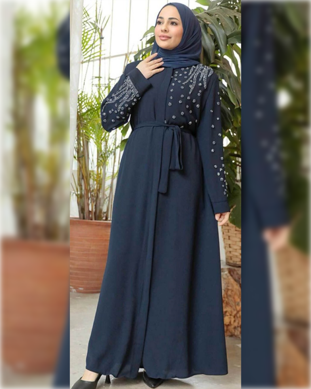 Fatimah Elegant Abaya in Navy Shade for Occasions  عباءة فاطمة الأنيقة للمناسبات باللون الكحلي الجميل
