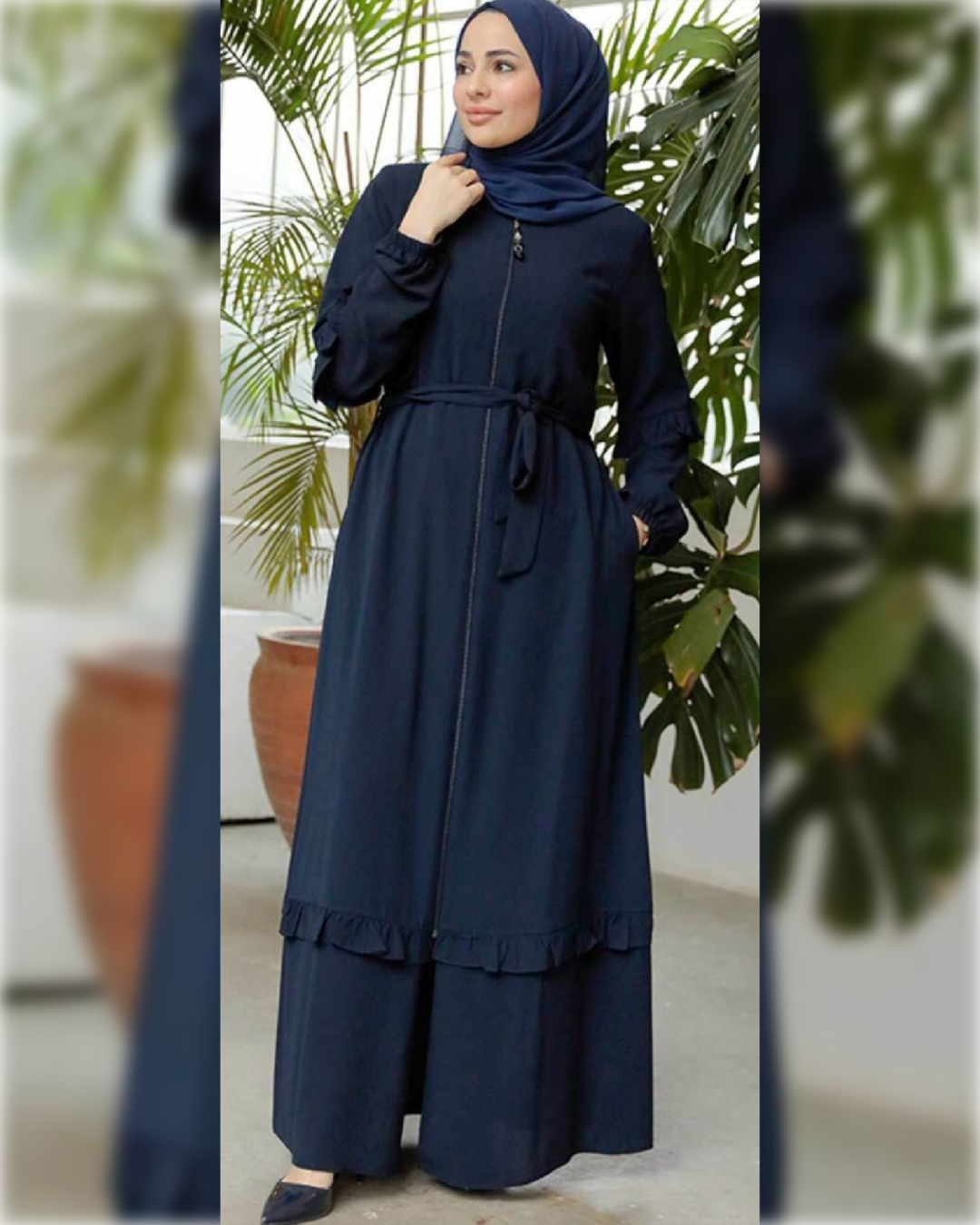 Fatimah Casual Belted Abaya Dress for Summer in Navy Shade   عباءة فاطمة العملية الصيفية  باللون الكحلي الجميل و بحزام للخصر
