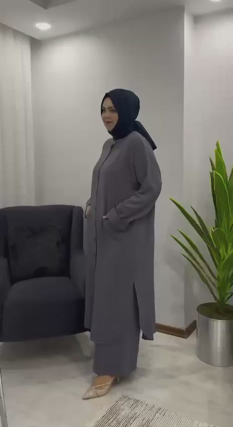 Summer 2-Piece Modest Casual Set in Light Gray
