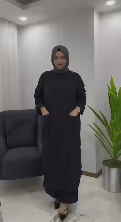 Summer 2-Piece Modest Casual Set in Black طقم صيفي واسع من قطعتين و بنسيج ناعم باللون الأسود الجميل